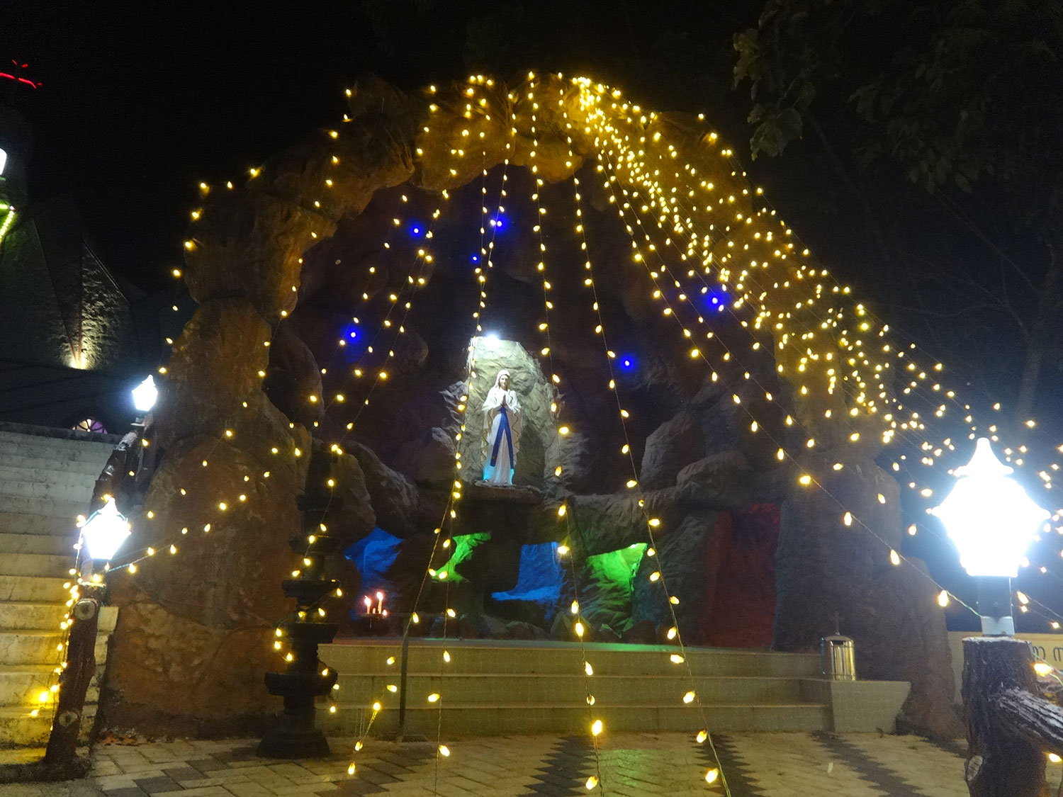 St. Mary's Grotto illuminated